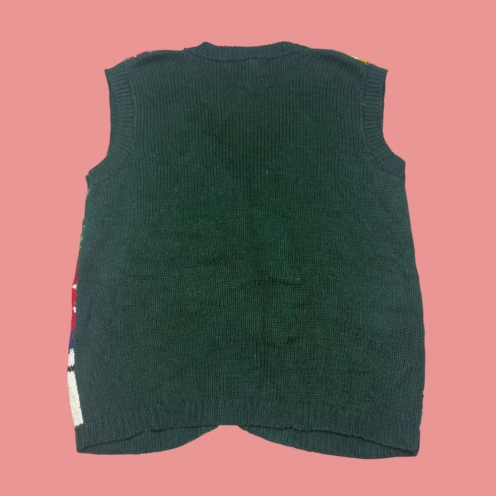 Tiara Women Vintage Christmas Sweater Vest Green Teddy Bear Rocking Horse XL